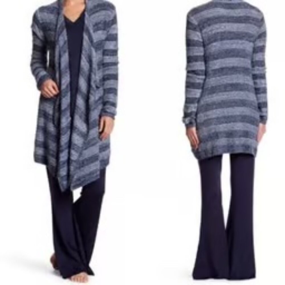 Barefoot Dreams Bamboo Chic Lite Fleece Open Cardigan | Calypso Blue Stripe